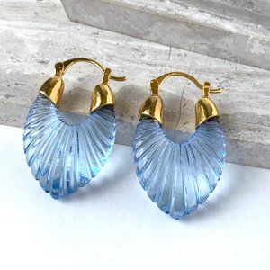NEW~ Anthropologie Scalloped Blue resin Hoop Earrings